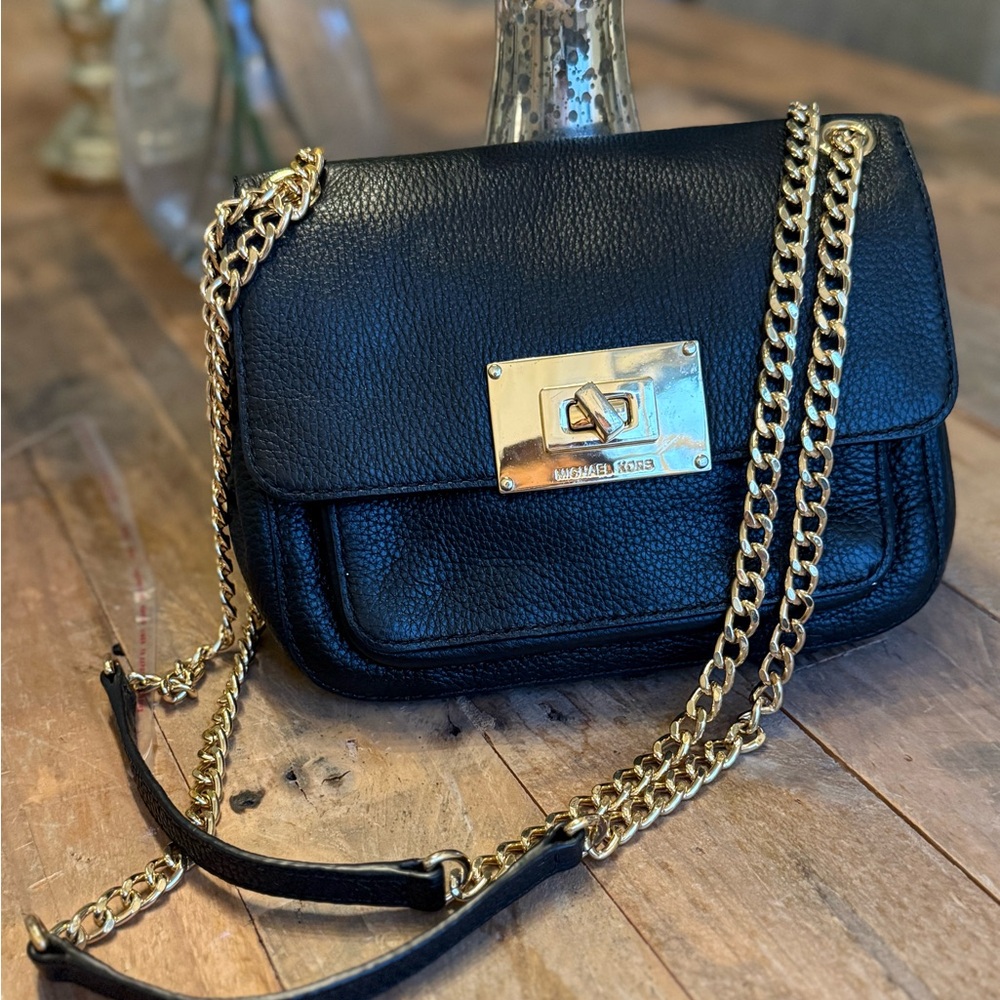Michael Kors Black and Gold Shoulder Bag with Chain Strap